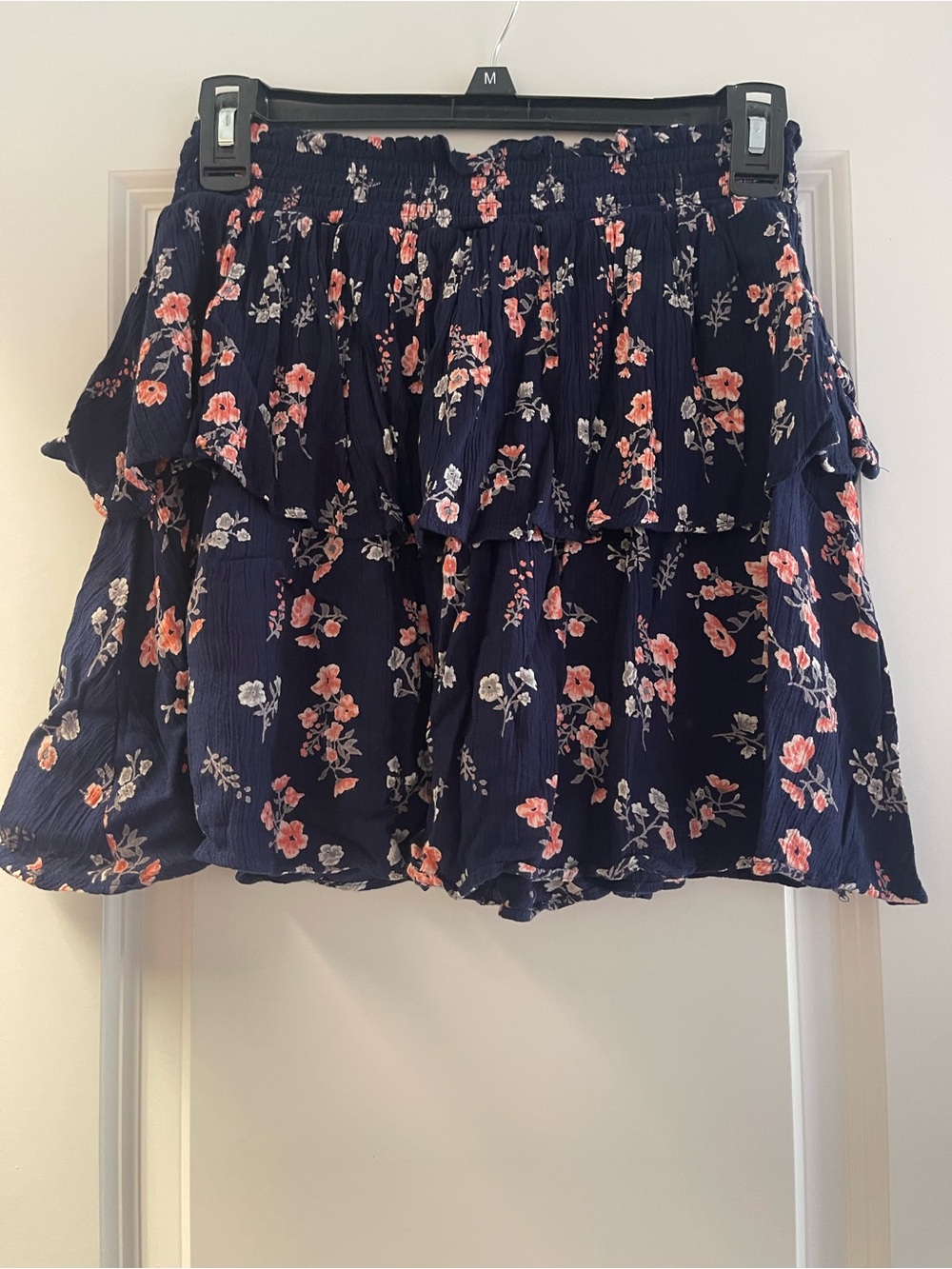 Angie Navy Mini Skirt with Pink Floral Print